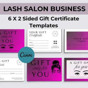 Plantilla de tarjeta de regalo de pestañas - Tarjeta de regalo de belleza editable - Descarga instantánea personalizable - Perfecta para pequeñas empresas - Paquete de 12 unidades en color rosa D