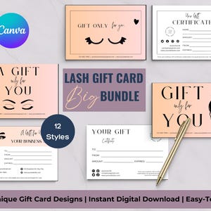 Plantilla de tarjeta de regalo de pestañas - Tarjeta de regalo de belleza editable - Descarga instantánea personalizable - Perfecta para pequeñas empresas - Naranja - Paquete de 12