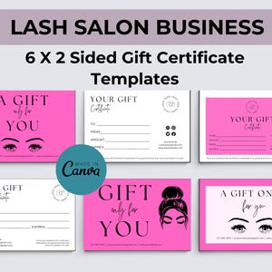 Plantilla de tarjeta de regalo de pestañas - Tarjeta de regalo de belleza editable - Descarga instantánea personalizable - Perfecta para pequeñas empresas - Rosa - Paquete de 12