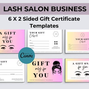 Plantilla de tarjeta de regalo de pestañas - Tarjeta de regalo de belleza editable - Descarga instantánea personalizable - Perfecta para pequeñas empresas - Paquete de 12 unidades en color rosa Y