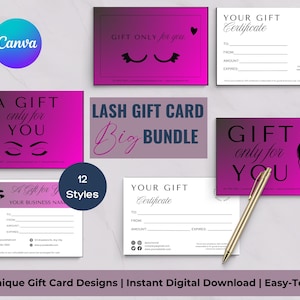 Plantilla de tarjeta de regalo de pestañas - Tarjeta de regalo de belleza editable - Descarga instantánea personalizable - Perfecta para pequeñas empresas - Paquete de 12 unidades en color rosa D
