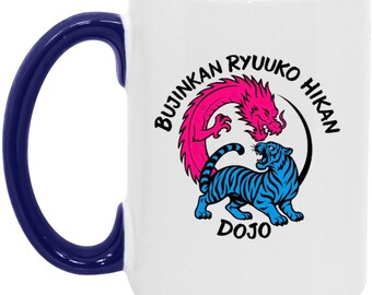 Bujinkan Ryuuko Hikan Dojo - Pink dragon Blue tiger 15oz Accent Mug