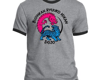Bujinkan Dojo T-Shirt – Pink Dragon & Blue Tiger Martial Arts Tee
