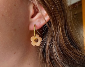 Stainless steel earrings, flowers. Flower charm pendant earrings. Women's jewelry. Gift idea. Mothers' Day
