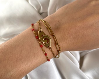 Damesarmband met 3 rijen gouden kettingen, roestvrijstalen armband, cadeau-idee