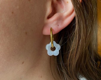 Stainless steel earrings, flowers. Flower charm pendant earrings. Women's jewelry. Gift idea. Mothers' Day
