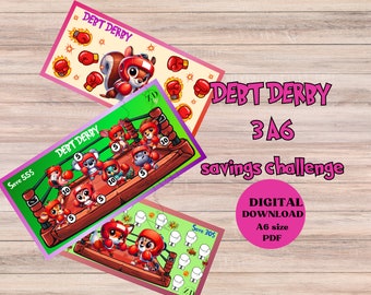 Debt Derby Savings Challenge| Printable| 3 A6 Digital Download