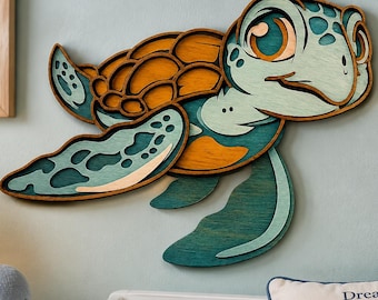 Baby Sea Turtle Layered Wood Wall Art | Nursery Decor | Beach House