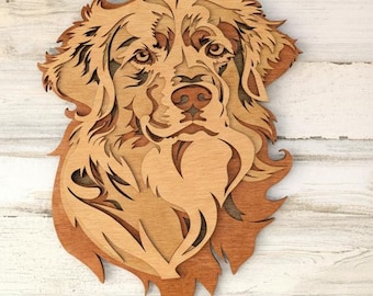 3D Golden Retriever Wood Wall Art: Multi Layered Stained Dog Lover Gift