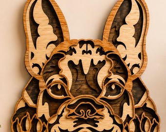 Layered Wood French Bulldog Art | Laser Cut Dog Portrait, Rustic Farmhouse Decor