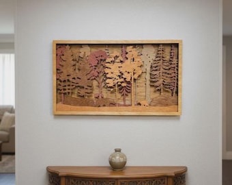 3D Mama and Baby Bears Wood Wall Art: Forest Scene Rustic Decor