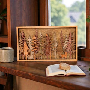 3D Bear, Buck & Owl Forest Scene: Handcrafted Multi Layer Wood Wall Art