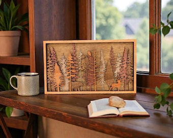3D Forest Wood Wall Art - Bear and Buck