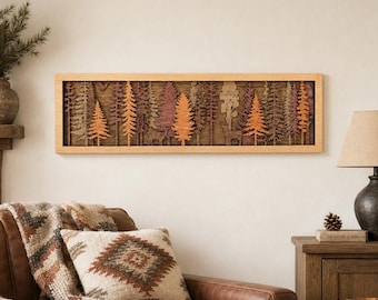 Layered Forest Wood Landscape Wall Art | Rustic Woodland Scene, Deer Wildlife Decor