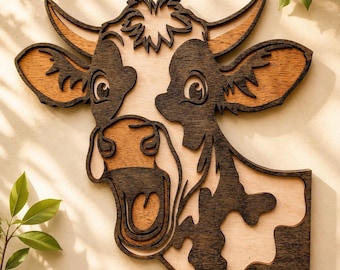 3D Fun Cow Wall Art: Multi Layered Stained Wood