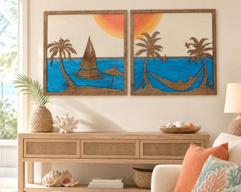SUNSET OCEAN SCENE Wood Wall Art