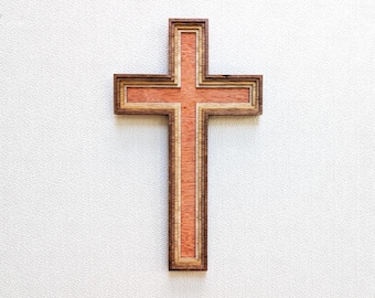 17" Wood Cross Wall Art: 3D Laser Christian Home Decor