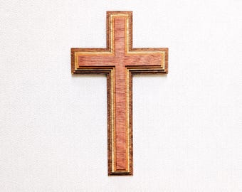 Cross 17" Stained Wood: 3D Multi Layered Wall Art - Christian Home Decor