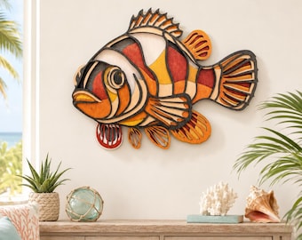 3D Clownfish Wood Wall Art – Layered Ocean Nursery Decor
