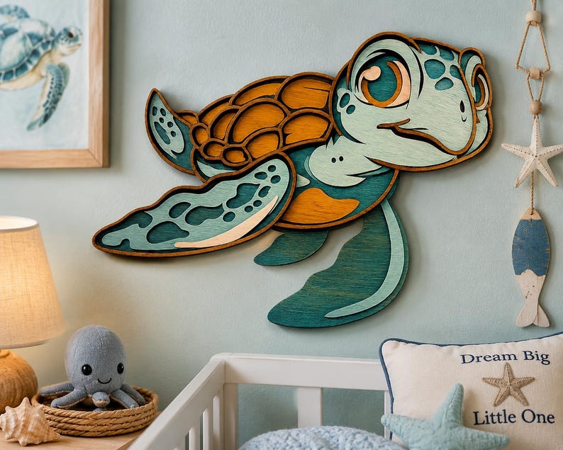 Baby Sea Turtle Layered Wood Wall Art | Nursery Decor | Beach House - Etsy