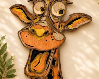 3D Fun Giraffe Wood Wall Art: Multi Layered Handcrafted Animal Art
