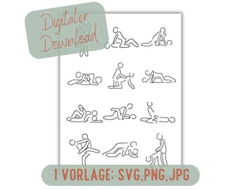 Sexstellungen Line Art – Minimalistische Erotik Silhouetten Vorlage (SVG, PNG, JPG) Digitaler Download