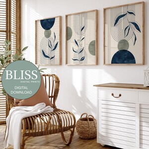 Mid Century Wall Art, Green Botanical Prints, Boho Home Decor, Boho Botanical Artwork, Set of 3 Prints, Boho Wall Art