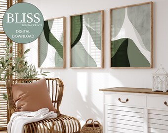 Sage Green Prints, Green Wall Decor, Abstract Wall Art, Dark Green Wall Art, Modern Minimalist Wall Art, Living room Art
