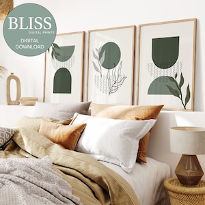 Sage Green Wall Prints, Green Botanical Prints, Boho Home Decor, Boho Botanical Artwork, Set of 3 Prints, Boho Wall Art