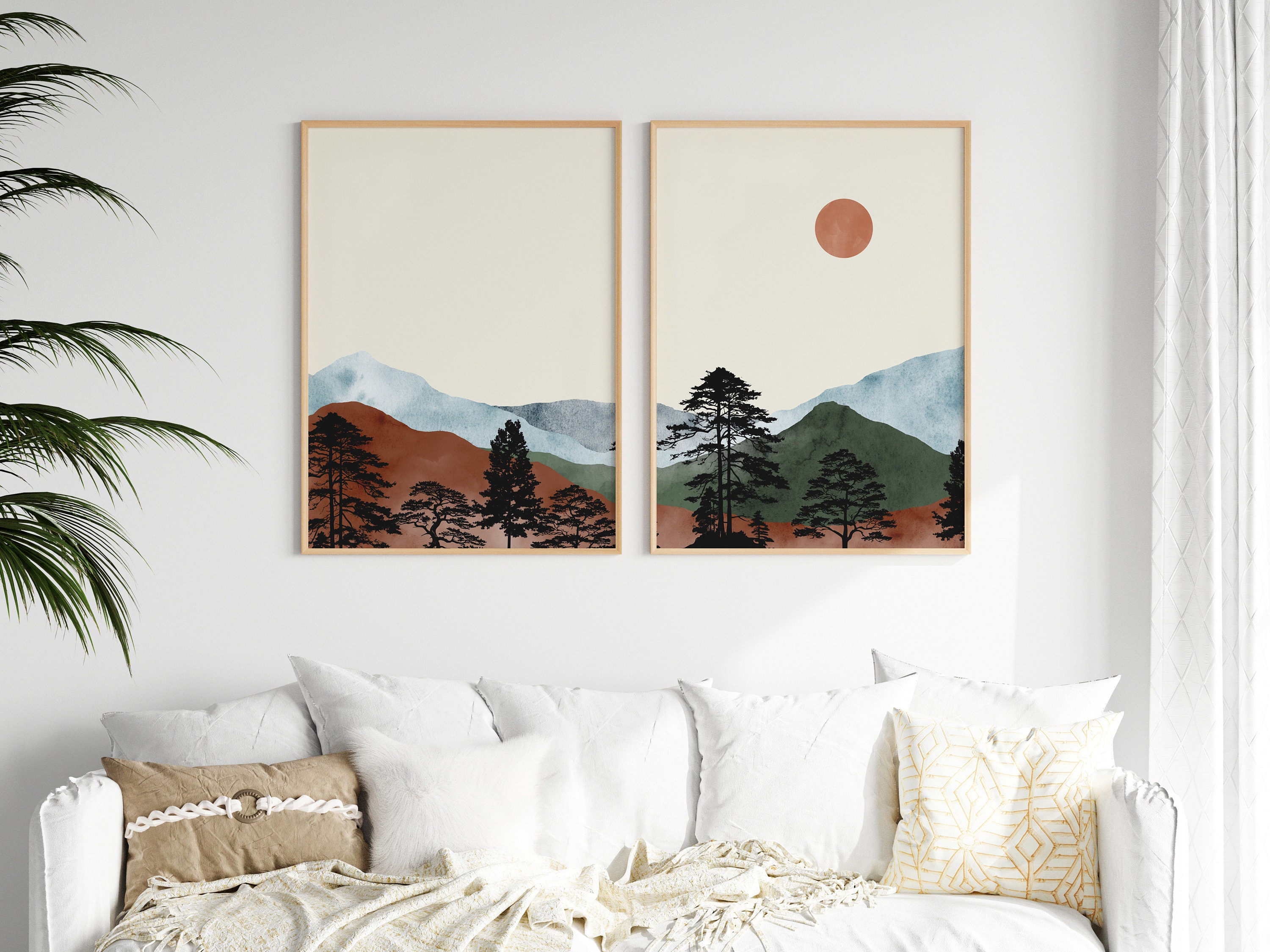 Mountain Art Print Set, Landscape Wall Art, Watercolor Mountain Print ...