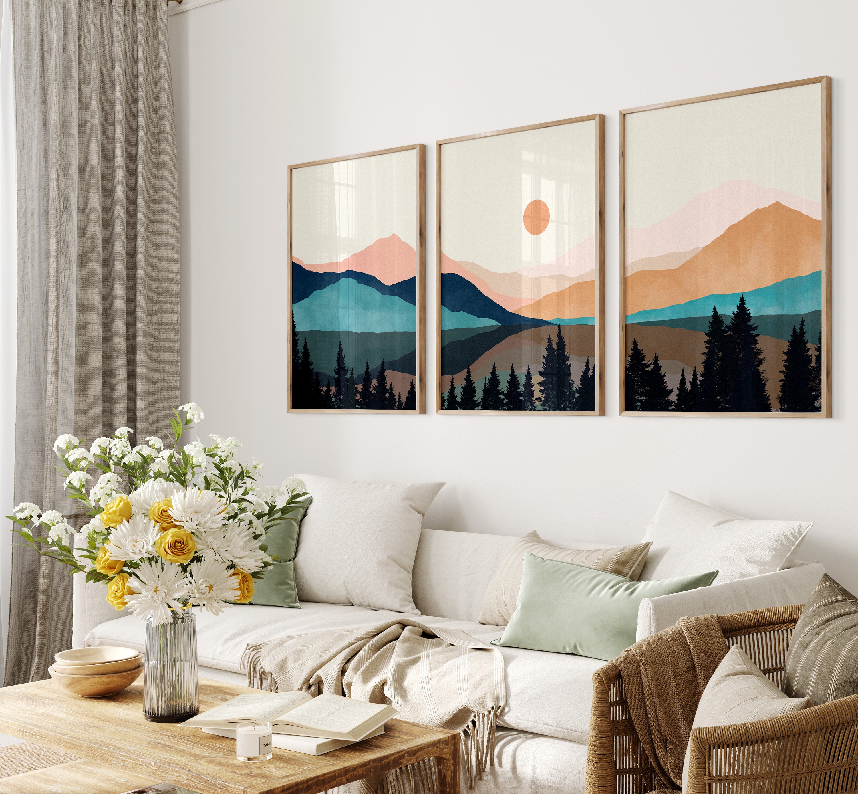 Mountain Art Print Set, Landscape Wall Art, Mountain Art Prints