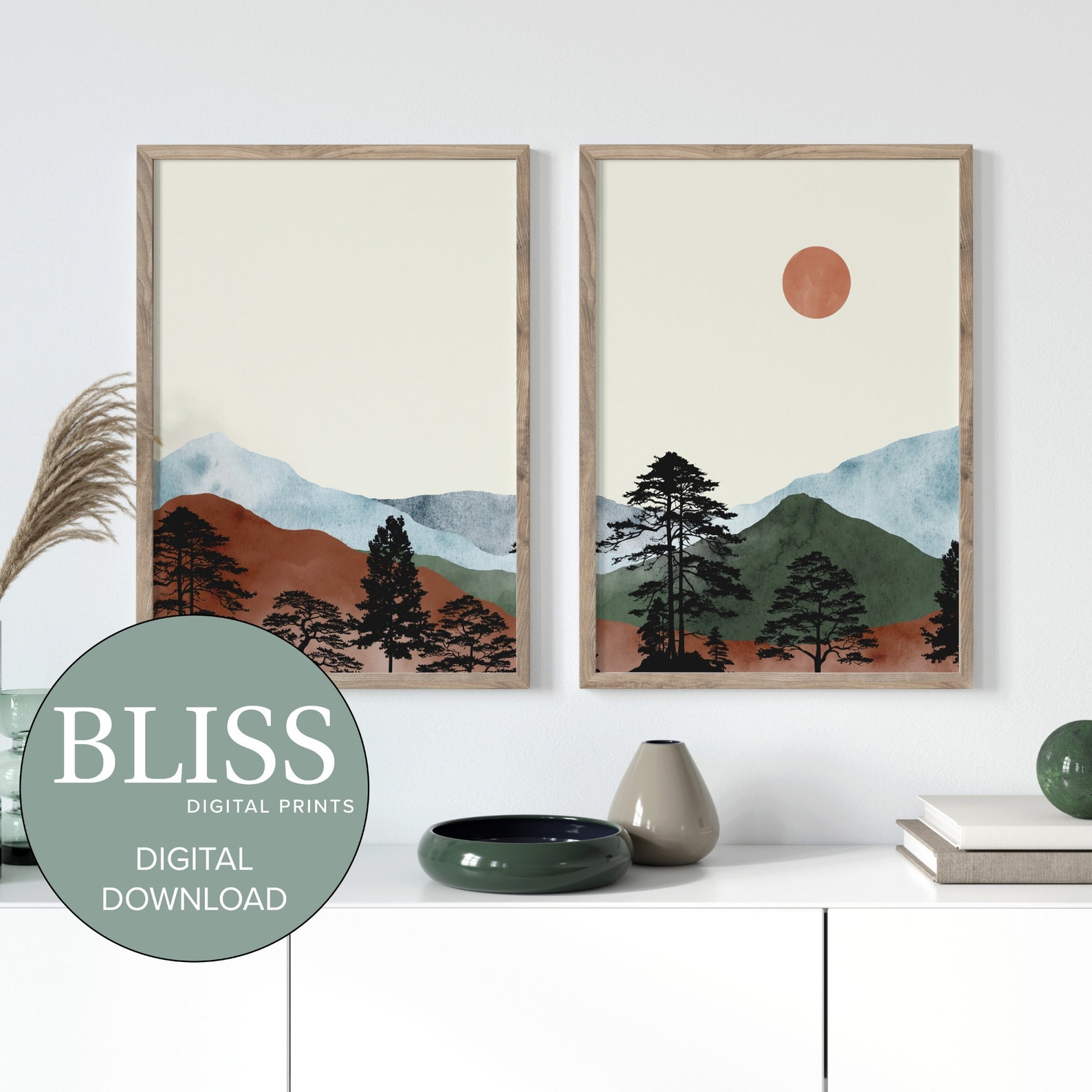 Mountain Art Print Set, Landscape Wall Art, Watercolor Mountain Print ...