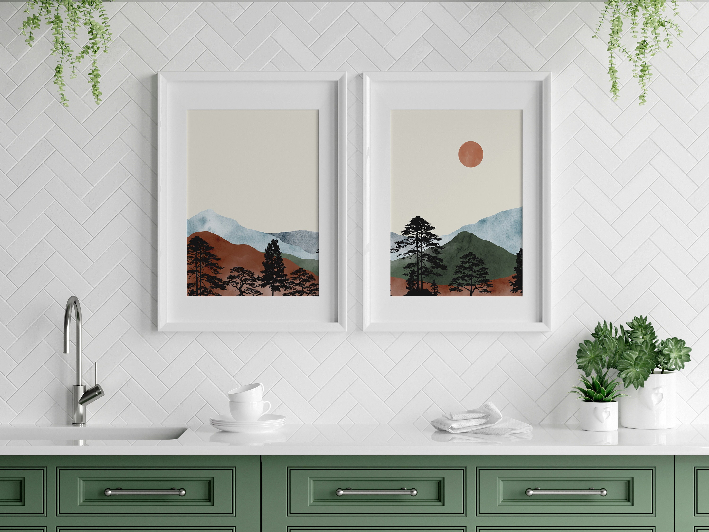 Mountain Art Print Set, Landscape Wall Art, Watercolor Mountain Print ...