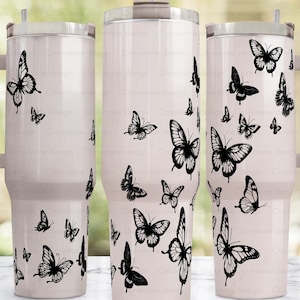 Butterfly Tumbler wrap SVG, 40 oz stanley tumbler full wrap,laser engrave tumbler wrap SVG, butterfly clipart, laser cut svg,Stanley cup PNG