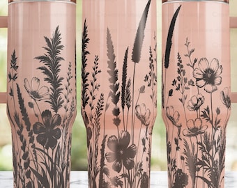 Wildflower tumbler wrap, 40 oz stanley tumbler full wrap, laser engrave tumbler wrap SVG,Stanley cup PNG, Wildflowers png,40oz quencher,Boho