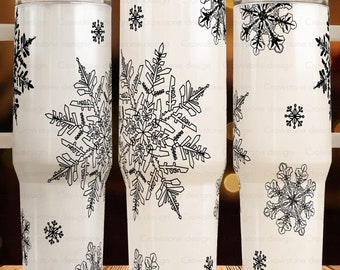 Snowflakes Christmas tumbler wrap,40 oz stanley tumbler full wrap,laser engrave tumbler wrap SVG,Stanley cup PNG,Winter mug wrap,frosty png