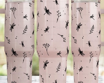 Dragonfly Wildflowers tumbler wrap,40 oz stanley tumbler full wrap,laser engrave tumbler wrap SVG,Stanley cup PNG,Dragnoflies,40 oz quencher