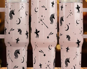 Magic Unicorn Tumbler wrap SVG,40 oz stanley tumbler full wrap,laser engrave tumbler wrap SVG,unicorn clipart,laser cut svg,Kids Stanley PNG