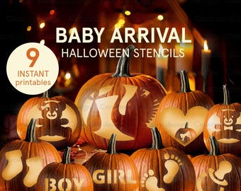 Baby Announcement Halloween Pumpkin Carving Stencil,Gender Reveal Pumpkin Clip art,preagnancy Jack-o-Lantern Stencil,cute printable template