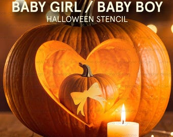 Baby Bump Baby Girl or Boy Halloween Pumpkin Carving Stencil, Gender Reveal Announcment Pumpkin Clip art, Jack-o-Lantern Stencil printable