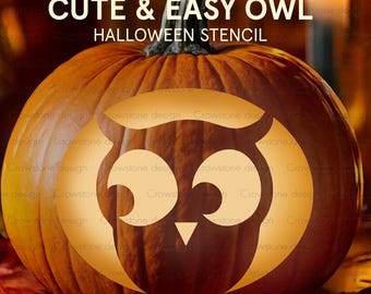 Cute Easy Owl Halloween Pumpkin Carving Stencil,Pumpkin Clip art,Jack-o-Lantern Stencil Night owl, printable Halloween template, kids crafts