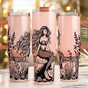 Mermaid theme Tumbler Wrap,40oz stanley tumbler full wrap,laser engrave tumbler wrap SVG,Stanley cup PNG,Summer Beach Tumbler,40oz quencher