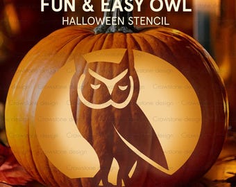 Magical Owl Halloween Pumpkin Carving Stencil,Fall Night Pumpkin Clip art,Jack-o-Lantern Stencil Night owl,cute printable Halloween template