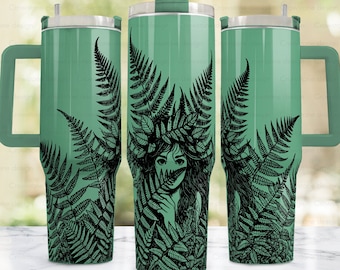 Fern Leaves Fairy Tumbler Wrap,40 oz stanley tumbler full wrap,laser engrave tumbler wrap SVG, Stanley cup PNG, fairycore, 40 oz quencher