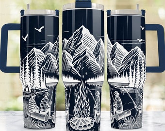 Vatertag Camping Angeln Tumbler Wrap SVG, 40 Unzen Stanley Tumbler Full Wrap, Laser gravieren Tumbler Wrap SVG, Stanley Cup PNG, Flasche für Männer