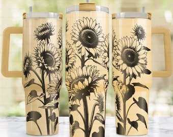 Sunflower tumbler wrap SVG, 40 oz stanley tumbler full wrap,laser engrave tumbler wrap SVG,Stanley cup PNG,Sunflower stanley, floral tumbler