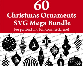 60 Christmas ornament svg, Commercial use SVG, Christmas svg bundle, Digital Download eps, dxf, png, jpg, svg, laser cut files, globe svg
