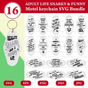 16 Snarky grappige sarcastische hotel sleutelhanger SVG bundel, motel sleutelhanger SVG, retro sleutelhanger SVG, het is prima im fine alles is in orde, sleutelhouder