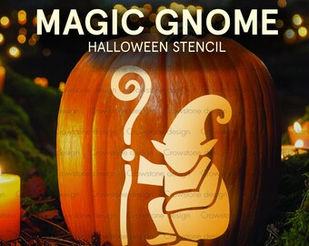 Magic Gnome Halloween Pumpkin Carving Stencil,Enchanted Forest Fall Pumpkin Clip art,Kids Fairytale Elves Jack-o-Lantern printable template