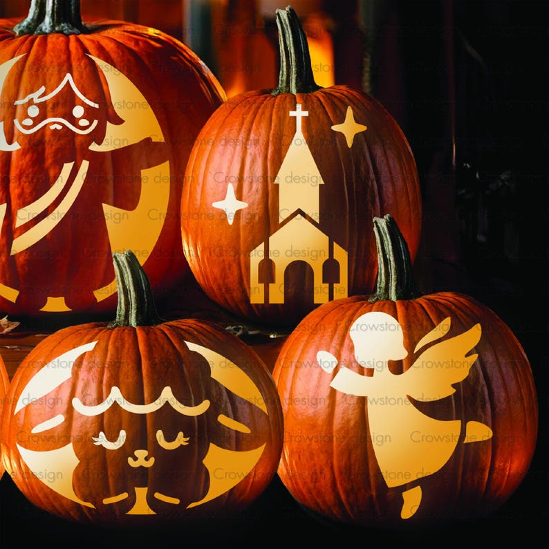 7 Kids Christian Halloween Pumpkin Carving Stencils,printable Religious ...